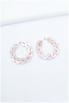 Mother Of Pearl Button Pink Thread Hoop Earrings