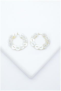 Mother Of Pearl Button Silver Thread Hoop Earrings
