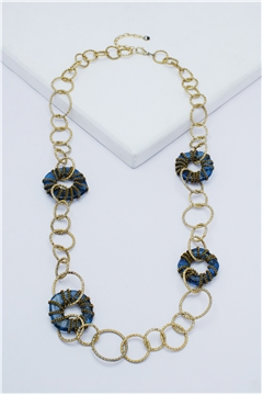 Shannon Blue Glass And Gold Rings Long Necklace