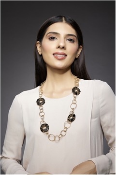 Perla Black Glass And Rings Long Necklace