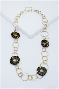 Perla Black Glass And Rings Long Necklace
