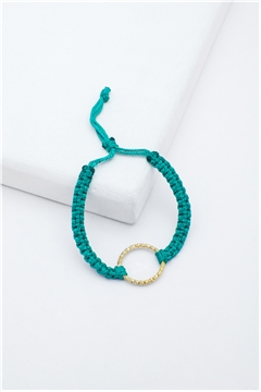 Gold Mini Ring Green Thread Bracelet