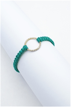 Gold Mini Ring Green Thread Bracelet
