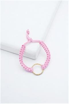 Gold Mini Ring Pink Thread Bracelet