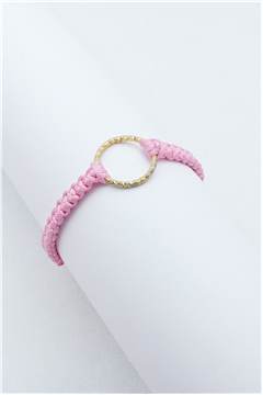 Gold Mini Ring Pink Thread Bracelet