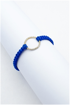 Gold Mini Ring Blue Thread Bracelet
