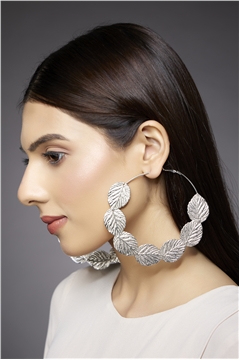 Gianna Silver Leaf Oversized Hoop Earrings