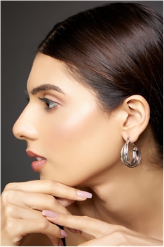 Thea Interlocked Silver Hoop Earrings