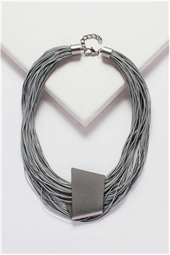 Matt Grey Pendant Layered Chord Necklace