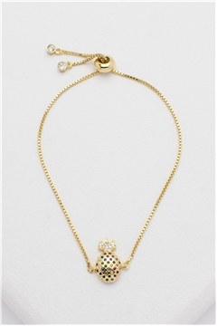 Pineapple Charm Gold Cubic Zirconia Bracelet