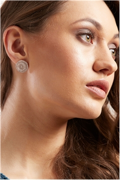 Circle Silver Cubic Zirconia Stud Earrings