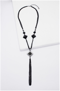 Onyx Gemstone Pendant Tassel Necklace