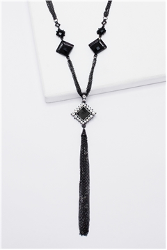 Onyx Gemstone Pendant Tassel Necklace
