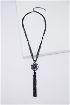 Heirloom Onyx Gemstone Pendant Tassel Necklace