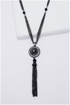 Heirloom Onyx Gemstone Pendant Tassel Necklace