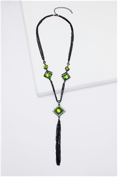 Sea Green Gemstone Pendant Tassel Necklace