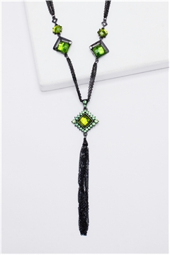 Sea Green Gemstone Pendant Tassel Necklace