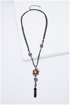 Rose Quartz Gemstone Pendant Tassel Necklace