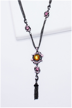 Rose Quartz Gemstone Pendant Tassel Necklace