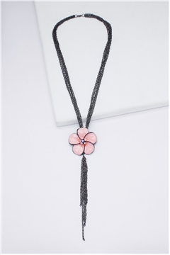 Blush Petal Enamel Pendant Tassel Necklace