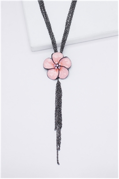Blush Petal Enamel Pendant Tassel Necklace