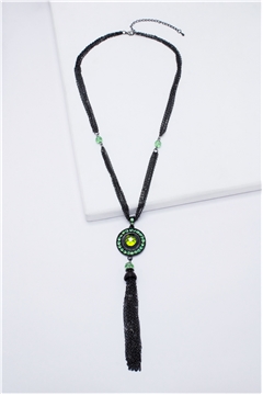 Heirloom Emerald Gemstone Pendant Tassel Necklace