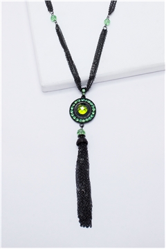 Heirloom Emerald Gemstone Pendant Tassel Necklace