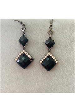 Musty Black Gemstone Diamante Earrings