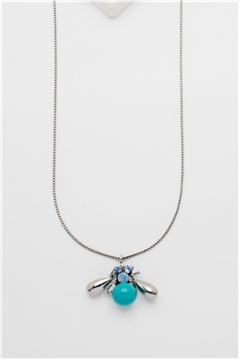 Turquoise Aquamarine Halo Bee Pendant Necklace