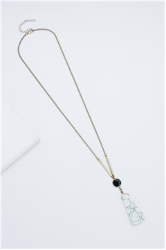 White Turquoise Stone Marble Bar Pendant Necklace