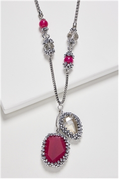 Rose Crystal Pendant Long Necklace