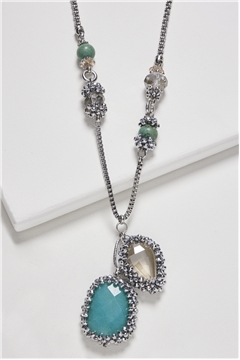 Turquoise Crystal Pendant Long Necklace