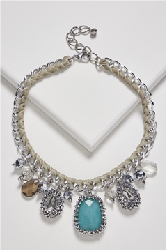 Turquoise Crystal Charms Bib Necklace