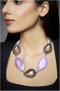 Love Shine Agate Crystal Tie Up Bib Necklace