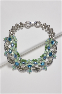 Flamboyant Peacock Cluster Pearl Crystal Bib Necklace