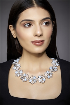 Wishes on the Wind White Crystal Floral Bib Necklace
