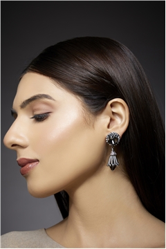 Black Spade Crystal Cone Drop Earrings