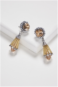 Gold Spade Crystal Cone Drop Earrings