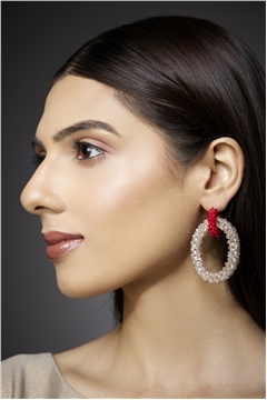 Shimmery Subtles Champagne Red Crystal Double Hoop Earrings