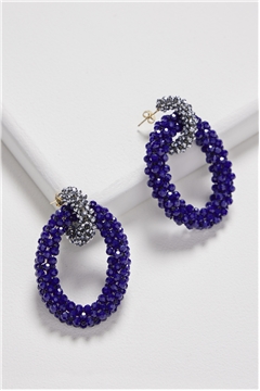 Classic Midnight Blue Silver Crystal Double Hoop Earrings