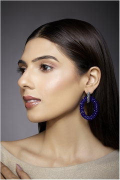 Classic Midnight Blue Silver Crystal Double Hoop Earrings