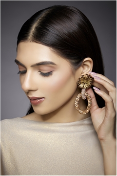 Drop The Stage Champagne Flower Burst Double Hoop Earrings