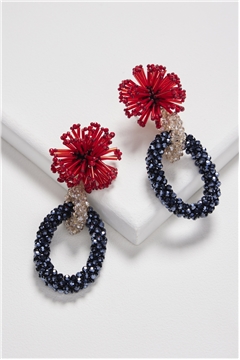 Spinning In Spirals Blue Red Flower Burst Double Hoop Earrings