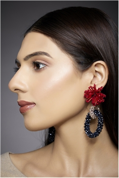 Spinning In Spirals Blue Red Flower Burst Double Hoop Earrings