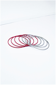 Set Of 8 Red Silver Bangles