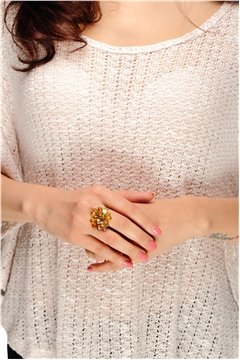 Amber Beads Cluster Ring
