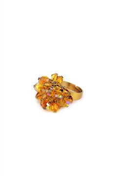 Amber Beads Cluster Ring