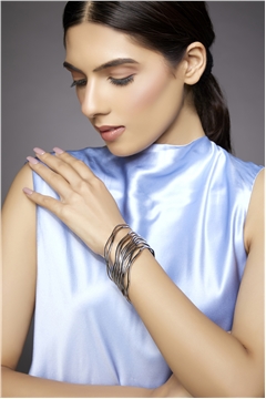 Set Of 9 Wavey Silver Bangles