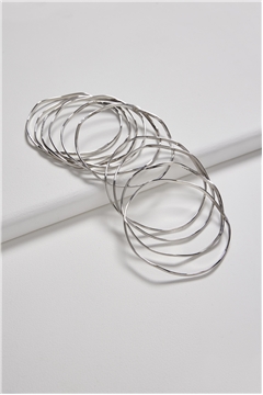 Set Of 9 Wavey Silver Bangles