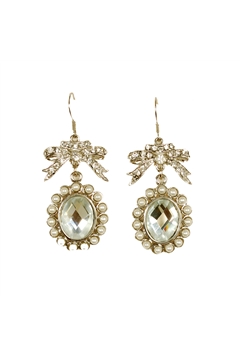 Victorian Drop Pearl Studded Crystal Bow Earrings